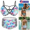 Bikini Swimsuit For Women Floral Padded Push Up Bikini Sets Two Pieces High-Waist Swimwear w/ Adjustable Shoulder Straps For Beach Swimming Pool