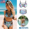 Bikini Swimsuit For Women Floral Padded Push Up Bikini Sets Two Pieces High-Waist Swimwear w/ Adjustable Shoulder Straps For Beach Swimming Pool