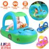 Baby Inflatable Pool Float Car Shaped Toddler Swimming Float Boat Pool Toy Infant Swim Ring Pool with Sun Protection Canopy for 1-3 Year-Old Kids Infa