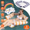 3 Pack Inflatable Pool Floats for Adult 1 Drink & Snack Float 2 Water Hammocks with High Buoyancy Pillows Cooling Mesh