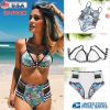 Bikini Swimsuit For Women Floral Padded Push Up Bikini Sets Two Pieces High-Waist Swimwear w/ Adjustable Shoulder Straps For Beach Swimming Pool