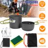 8Pcs Camping Cooking Ware Set Camping Stove Cookware Set Aluminum Pot Foldable Knife Fork Spoon Set for Hiking Picnic Outdoor