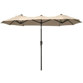 Double Sided Outdoor Market Umbrella with Crank Extra Large Patio Garden Pool Backyard Beach Umbrella Beige