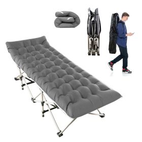 Folding Camping Cot Portable Sleeping Camping Bed Collapsible Travel Camp Cots Guest Bed Cot with 2-Sided Soft Pad 440LBS Max Load (Option: CampingCotGrey)