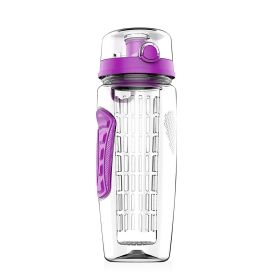 Fruit Infuser Water Bottle 32OZ Juice Shaker Sport w/ Flip Top Lid Anti-Slip Grips For Office Home Sport Running Walking Hiking (Option: 1000mlFruitInfuserPurple)