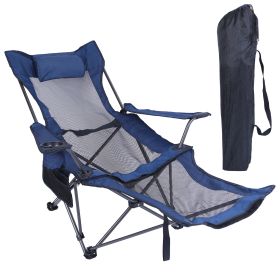 Foldable Camping Chair 330LBS Load Heavy Duty Steel Lawn Chair Collapsible Chair with Reclining Backrest Angle Cup Holder Pillow Side Pocket Carry Bag (Option: CampingMeshChairBlue)