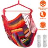 Hammock Hanging Chair Canvas Porch Patio Swing Seat Portable Camping Rope Seat Wooden Stick Hammock Chair with 2 Pillows 265LBS Load-bearing