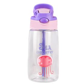 16.2Oz Leak-proof Kids Water Bottle with Straw Push Button Sport Water Bottle for Kids Crab Ship Jellyfish Rocket (Option: WaterBottleJellyfish)