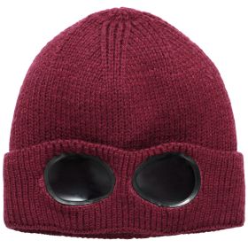 Unisex Knit Beanie Hat with Goggle Chunky Winter Warm Hat Skull Cap 4 Colors (Option: BeanieHatRed)