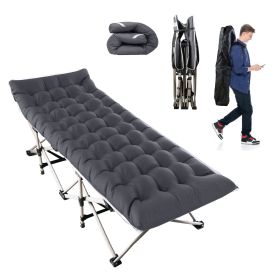 Folding Camping Cot Portable Sleeping Camping Bed Collapsible Travel Camp Cots Guest Bed Cot with 2-Sided Soft Pad 440LBS Max Load (Option: CampingCotBlack)