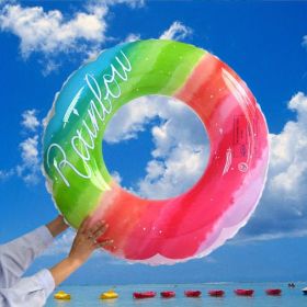 Adult's Cartoon Print Swimming Ring; Thickened Sequin Swimming Floats For Pool Beach Sea Summer (Color: Gradient Flowers)