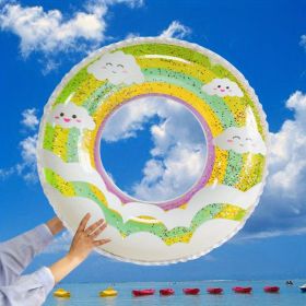Adult's Cartoon Print Swimming Ring; Thickened Sequin Swimming Floats For Pool Beach Sea Summer (Color: Clouds)