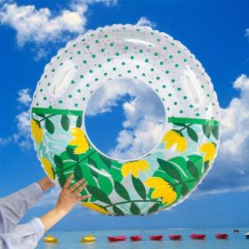 Adult's Cartoon Print Swimming Ring; Thickened Sequin Swimming Floats For Pool Beach Sea Summer (Color: Green Leaves)