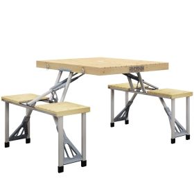Outsunny Folding Picnic Table with Seats and Umbrella Hole, Aluminum Frame Camping Table and Chairs Set, Portable for Patio, Yard, Porch, Beach, BBQ (Color: AS PIC)