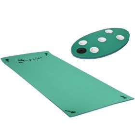 Soozier 12' x 5' Lily Pad Floating Mat with Cup Holder Table, 3-Layer Portable Roll-Up Water Mat Float Dock for 2-3 People, on Lake, River, Beach (Color: AS PIC)