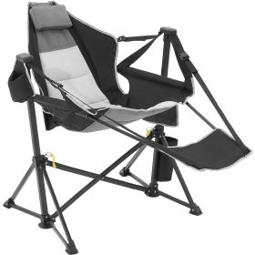 VEVOR Camping Chair Hammock Chair 300 lbs Load Capacity Hammock Folding Chair (Color: Dark Grey, Type: Regular Lounge Chair with Footrest)