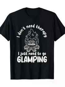 Women's 100% Glamping Graphic Tee - "I Just Need to Go Glamping" Print (Color: Black, size: L)