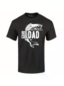 Reel Cool Dad T-shirt Fish Fishing Fishermen Camping Father'S Day Gift Tee Shirt 100% Cotton T-Shirt, Cotton T-Shirt Fitness T-shirt (Color: Black, size: XL)