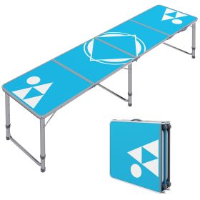 Outsunny 8ft Portable Beer Pong Table with Adjustable Legs, Folding Camping Table, Aluminum Picnic Table, for Party, Travel, BBQ, Beach (Color: AS PIC)