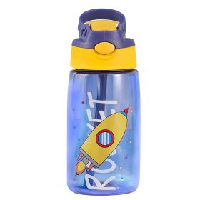 16.2Oz Leak-proof Kids Water Bottle with Straw Push Button Sport Water Bottle for Kids Crab Ship Jellyfish Rocket (Option: WaterBottleRocket)